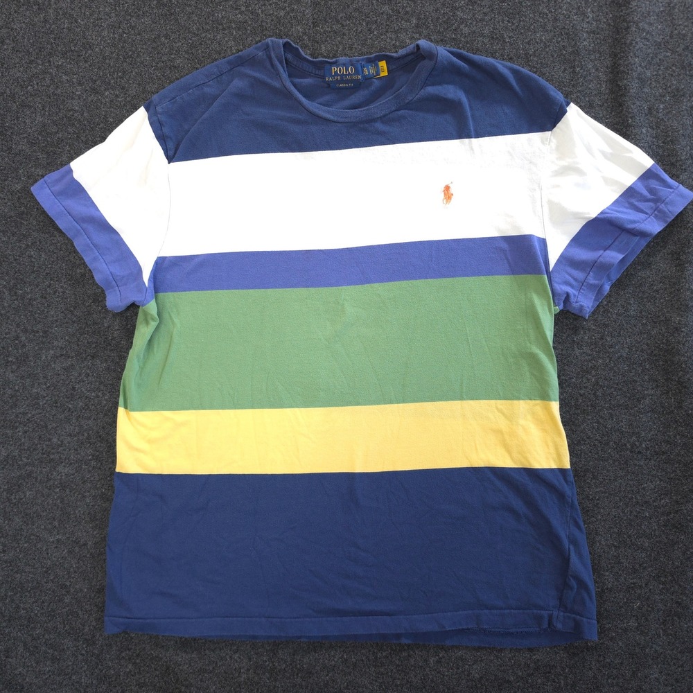Polo Ralph Lauren Preppy Colorblock Striped Tee XL Cotton Retro Streetwear Blue